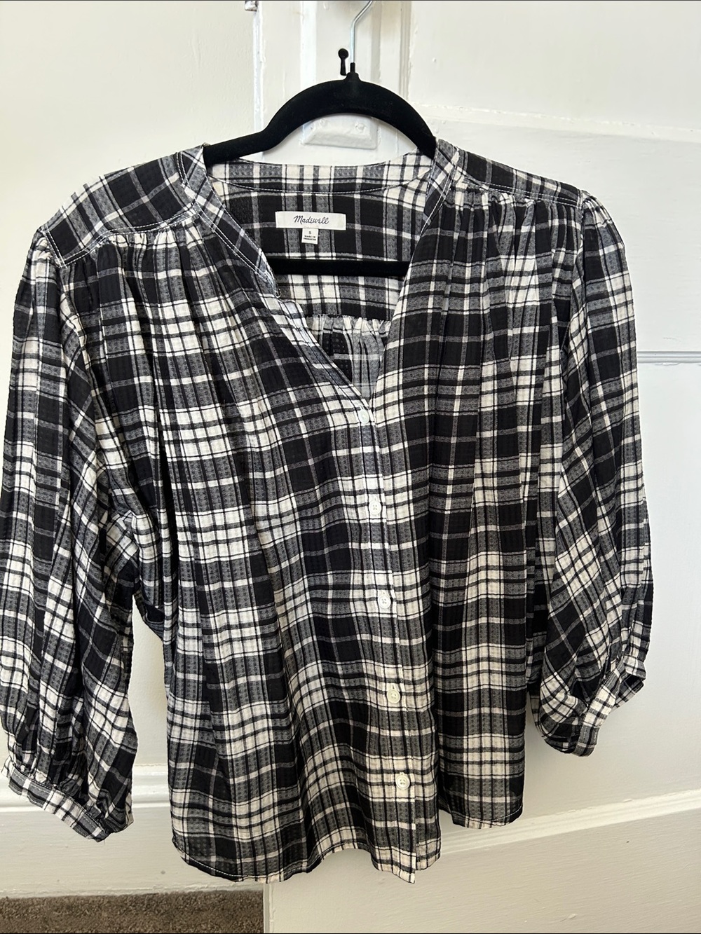 Madewell Black & White Plaid Button-Down Top